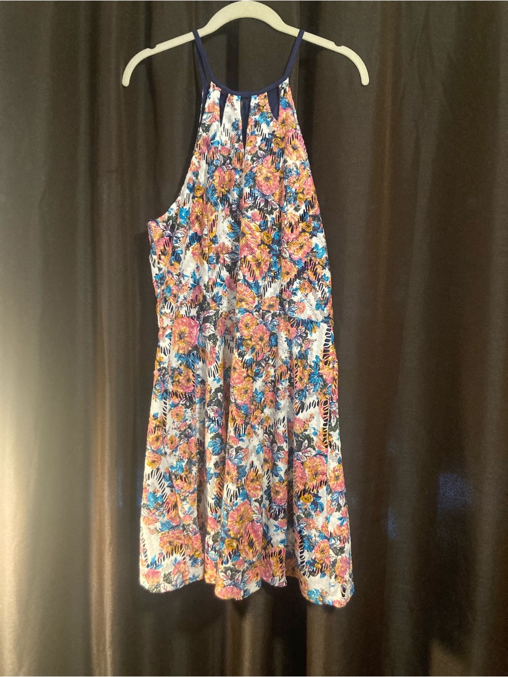 love, Fire Navy Girls Dress with Floral Trim